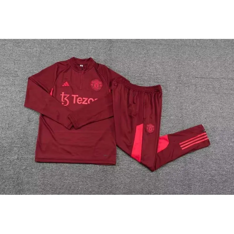 2023/2024 Manchester United Half-Pull Training Suit Purplish red Football Shirt 1:1 Thai Quality Set