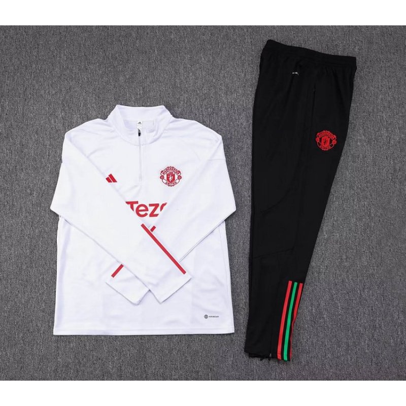 2023/2024 Manchester United Half-Pull Training Suit White Football Shirt 1:1 Thai Quality Set