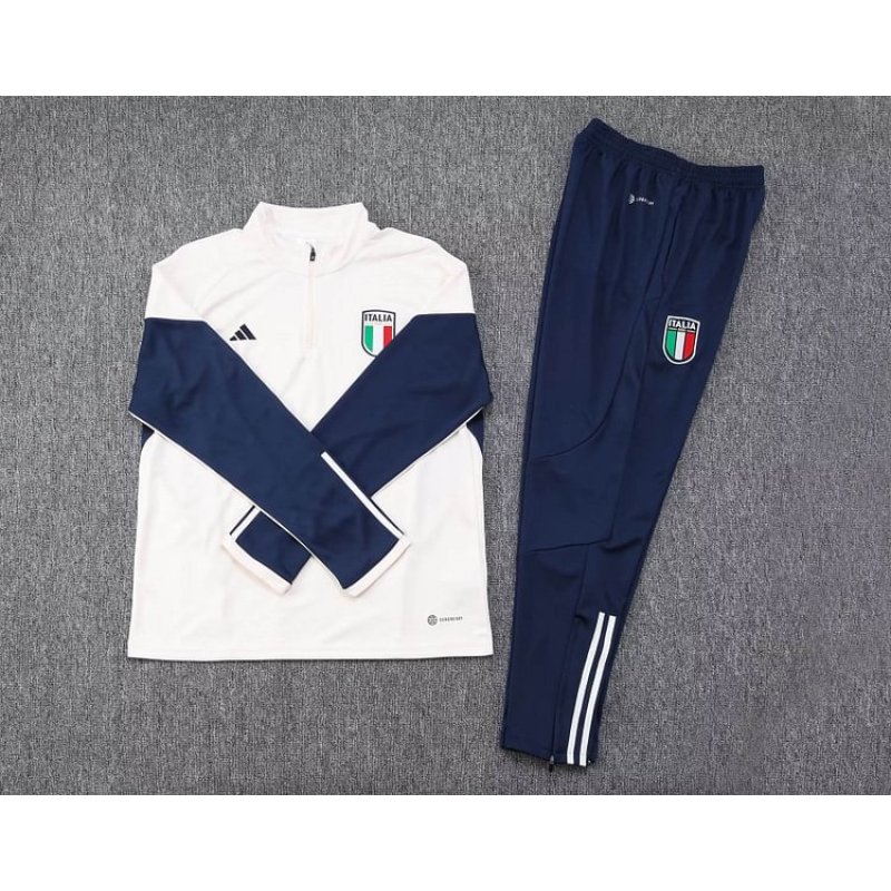 2023 Italy Half-Pull Training Suit Off-White Soccer Shirt Set