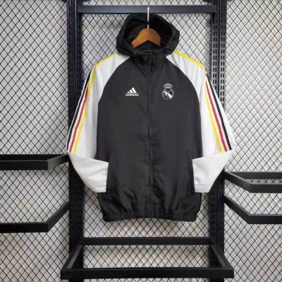 2024 Real Madrid CasuaI Windbreaker Black Color Bars