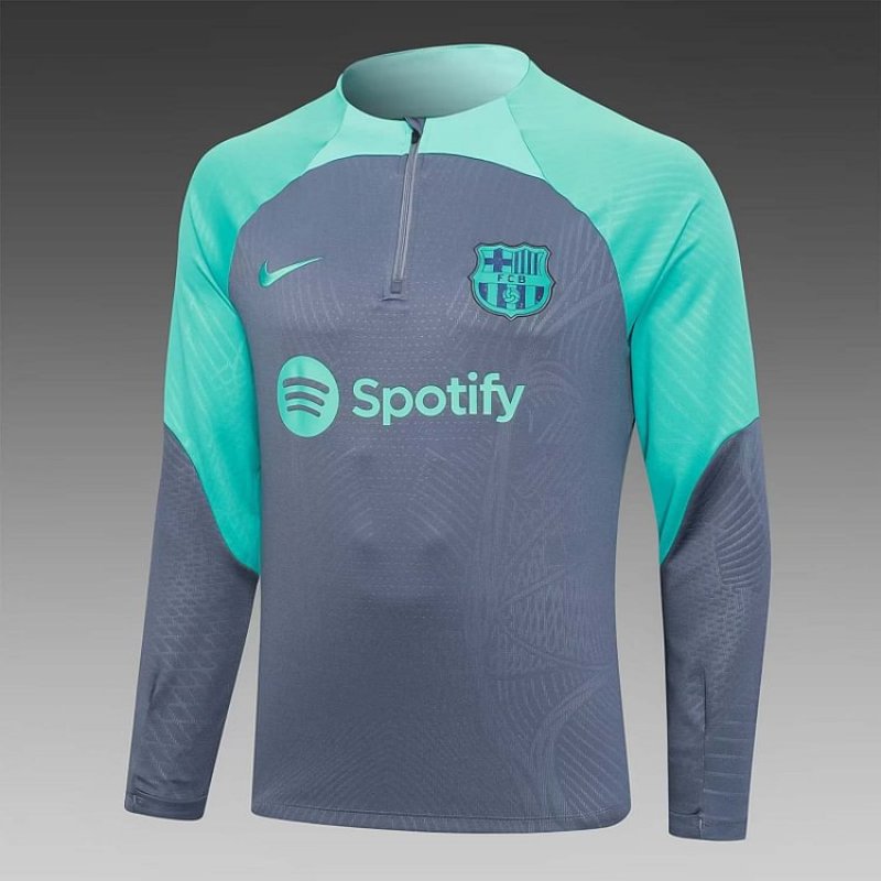 2023/2024 Barcelona Half-Pull Training Suit Green-Gray Jersey Set