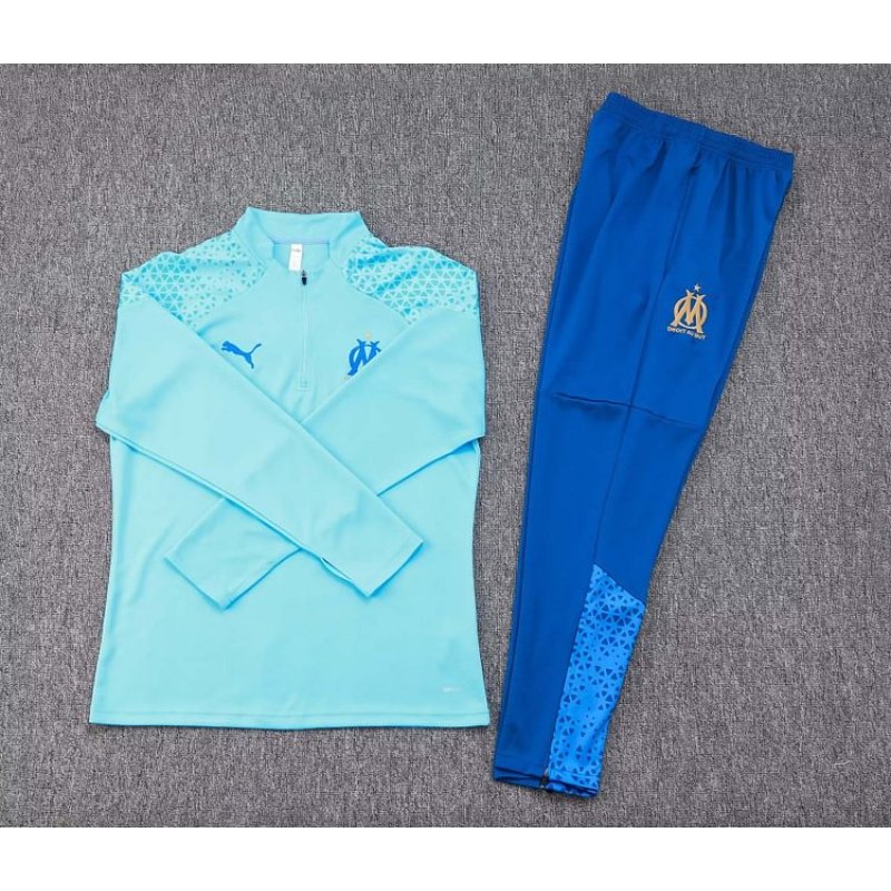 2023/2024 Olympique de Marseille Half-Pull Training Suit Light blue Football Jersey Set