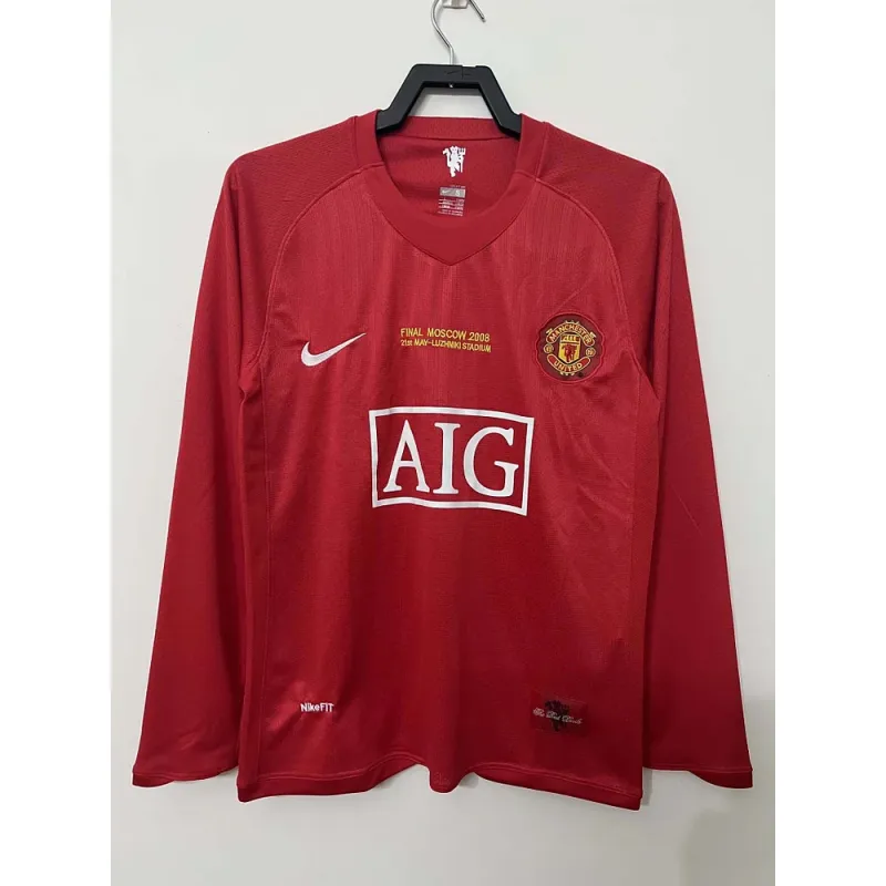 2007-2008 Retro Long Sleeve Manchester United Home Football Shirt 1:1 Thai Quality