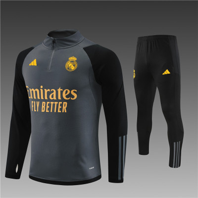 2023/2024 Real Madrid Half-Pull Training Suit Dark Gray Football Shirt 1:1 Thai Quality