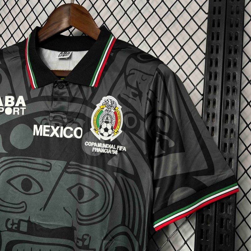1998 Retro Mexico Soccer Jersey Black Away