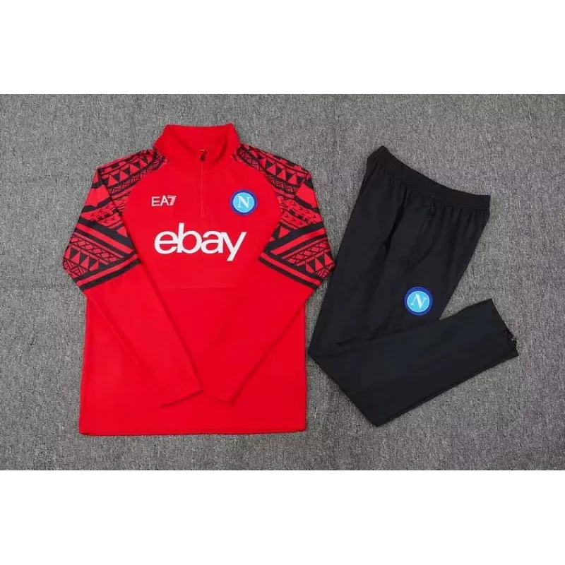 2023-2024 Napoli Half-Pull Training Suit Red Football Shirt 1:1 Thai Quality Set