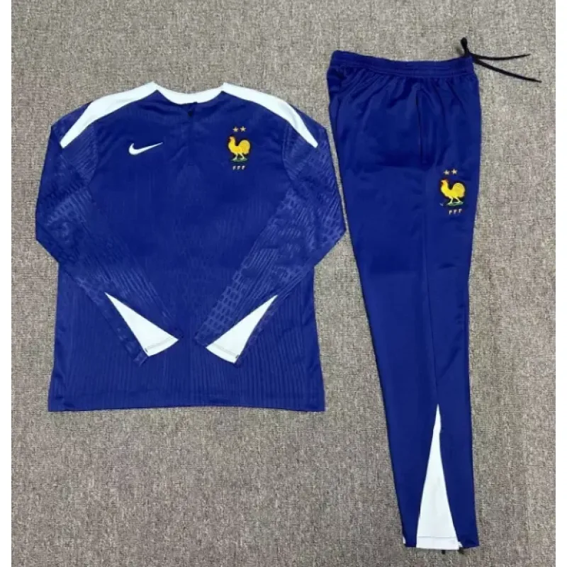 2022 France Half-Pull Training Suit Royal Blue Football Shirt Set