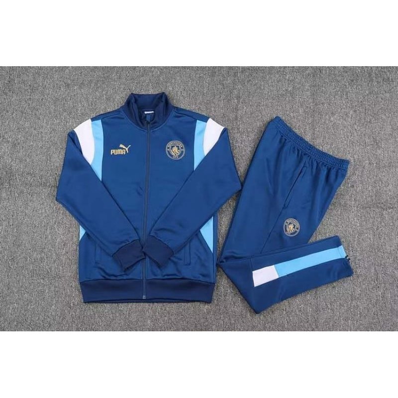 2023/2024 Manchester City Long Zipped Jacket Dark blue Football Shirt Set