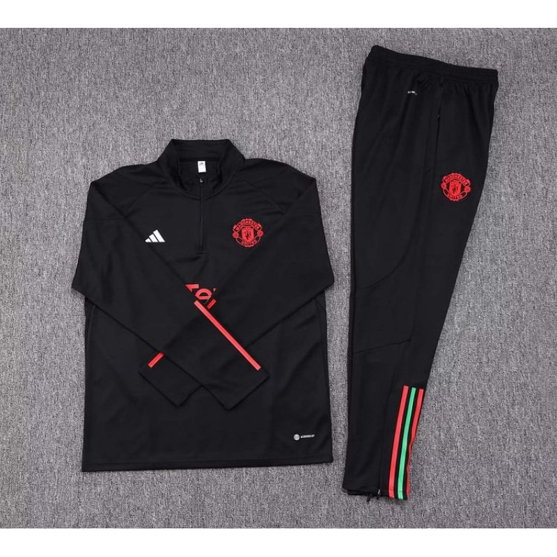 2023/2024 Manchester United Half-Pull Training Suit Black Football Shirt 1:1 Thai Quality Set