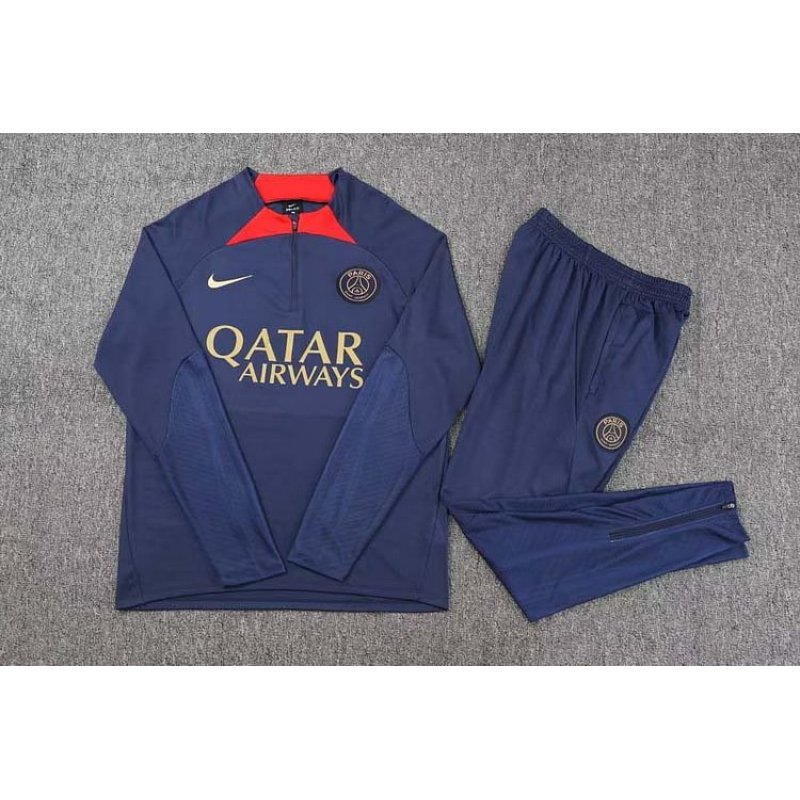 2023/2024 Psg Paris Saint-Germain Half-Pull Training Suit Navy blue Set