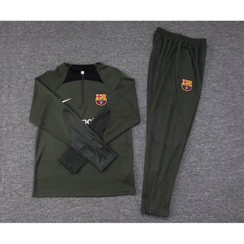 2023/2024 Barcelona Half-Pull Training Suit Army Green Jersey  Set