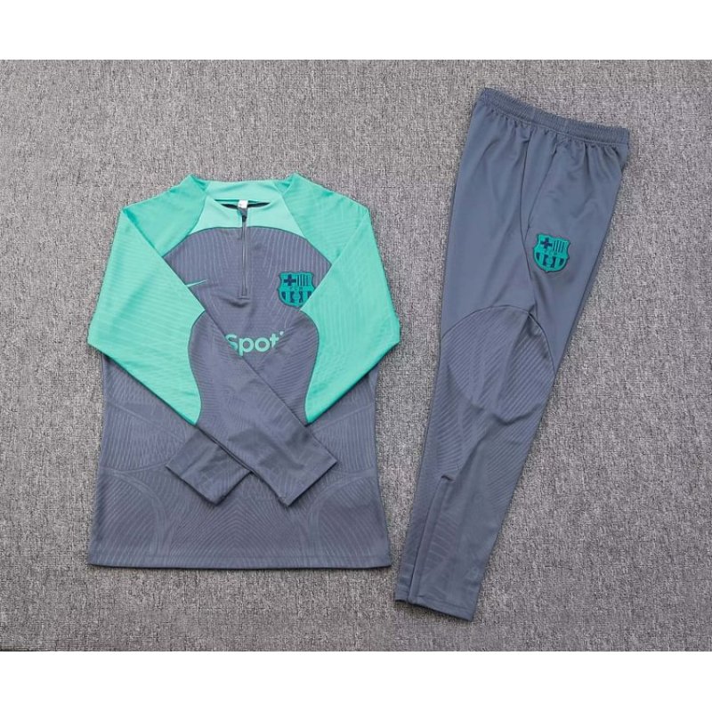 2023/2024 Barcelona Half-Pull Training Suit Green-Gray Jersey Set