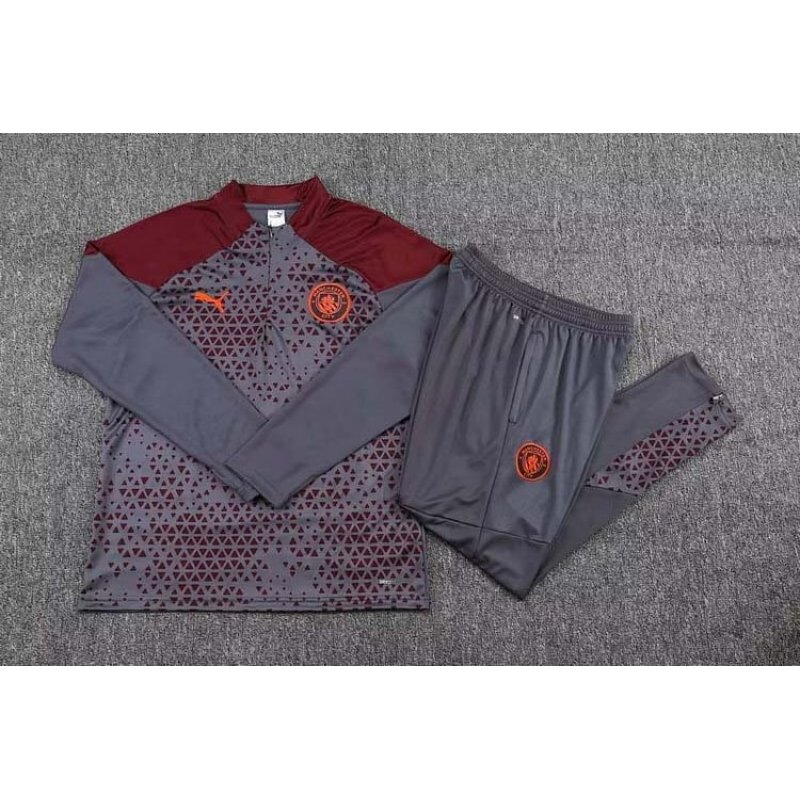 2023/2024 Manchester City Half-Pull Training Suit Gray Football Shirt 1:1 Thai Quality Set
