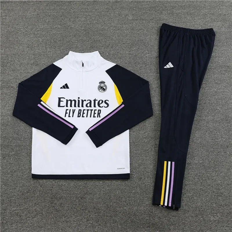 2023/2024 Real Madrid Half-Pull Training Suit  White Football Shirt 1:1 Thai Quality